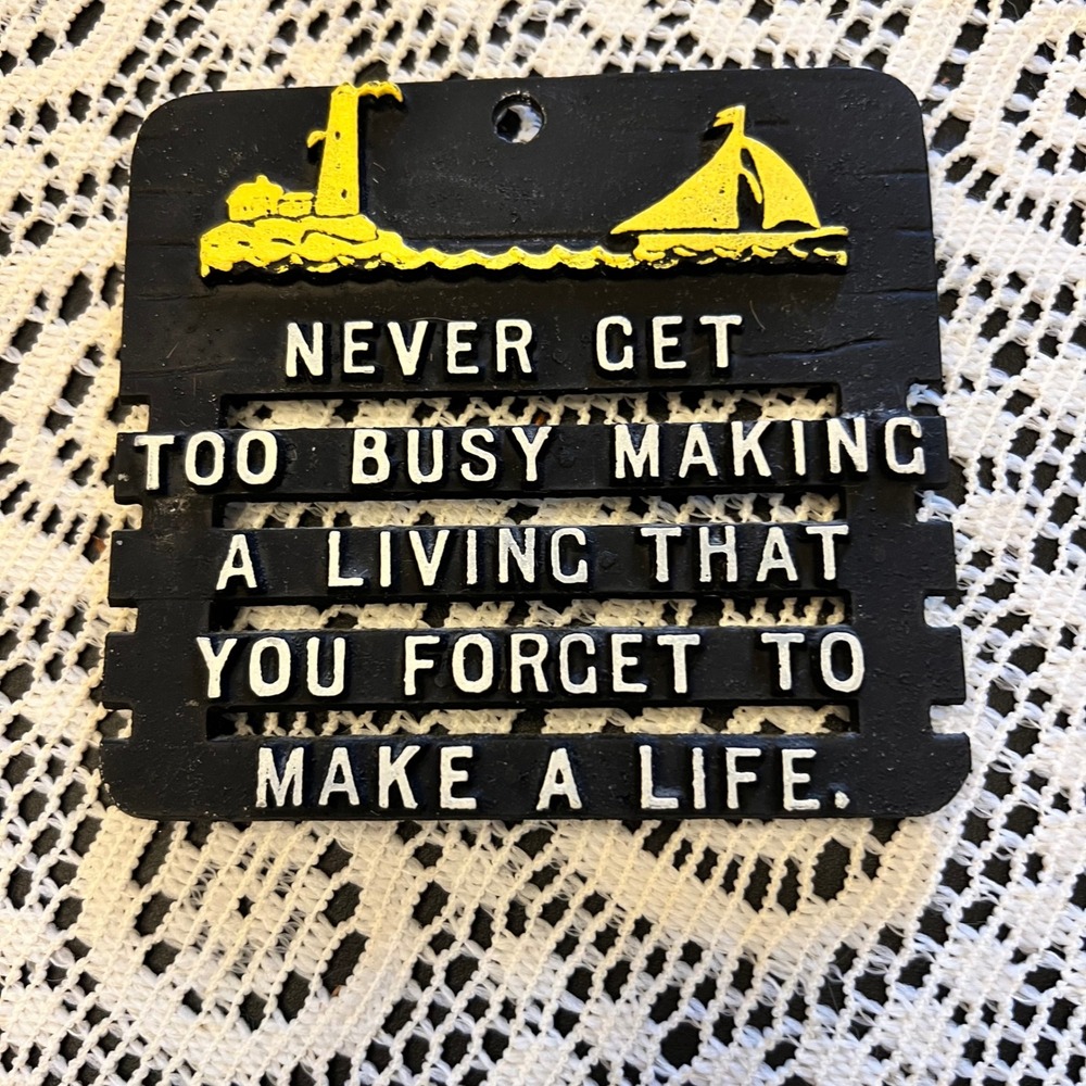 Vintage Black Yellow Trivet | Busy | Humor Grandma Cottage